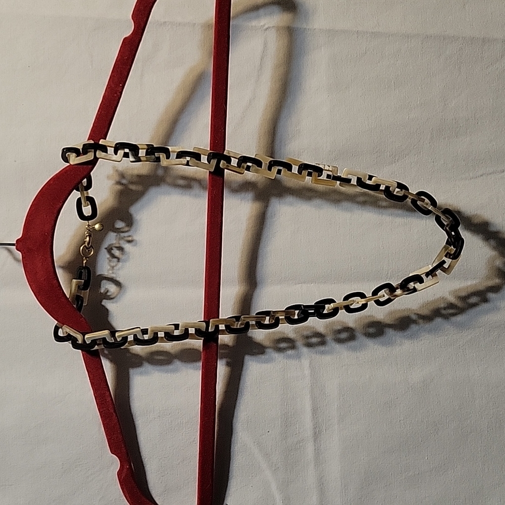 J Crew Chunky Black Ivory Tan Long Necklace Oval Rectangle